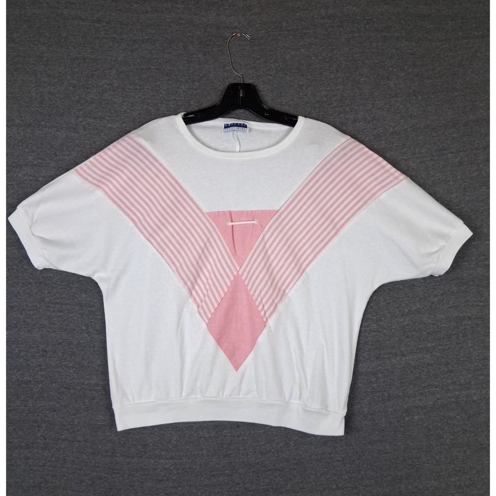 VTG Cape Cod Sportswear‎ Womens XL White Pink Stripe Chevron Nautical Dolman